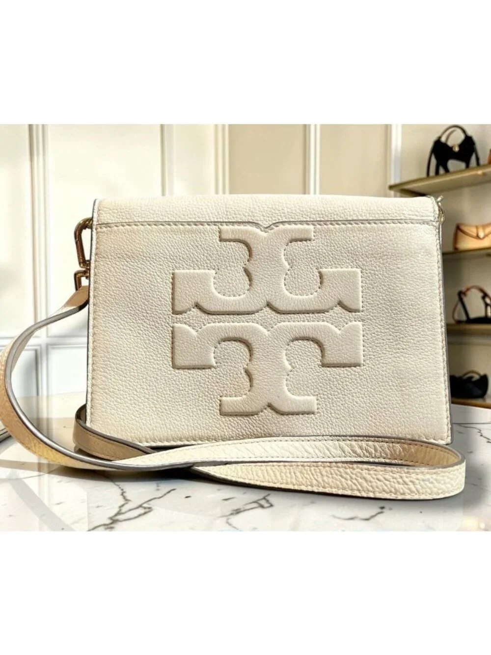 TORY BURCH WHITE LEATHER BOMBE SHOULDER BAG/CROSSBODY